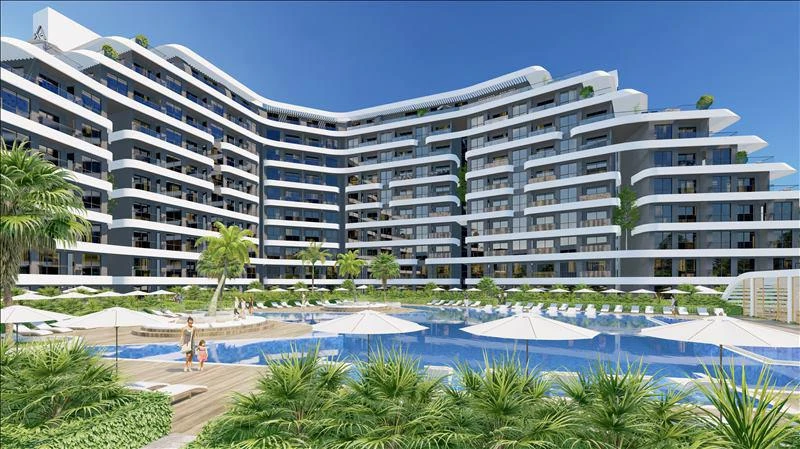 Новая резиденция с бассейнами, конференц-залом и собственным пляжем рядом с аэропортом, Алания, Турция