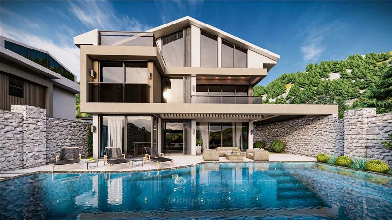 Комплекс вилл с бассейнами и террасами недалеко от пляжа, Фетхие, Турция