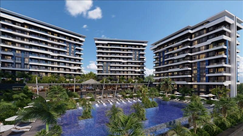 Новая резиденция с бассейнами, аквапарком и собственным пляжем в 580 метрах от моря, Алания, Турция