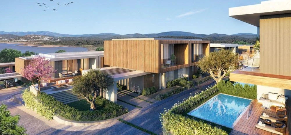 Новый жилой комплекс таунхаусов с частным пляжем в Бодруме, Мугла, Турция Новый жилой комплекс таунхаусов с частным пляжем в Бодруме, Мугла, Турция