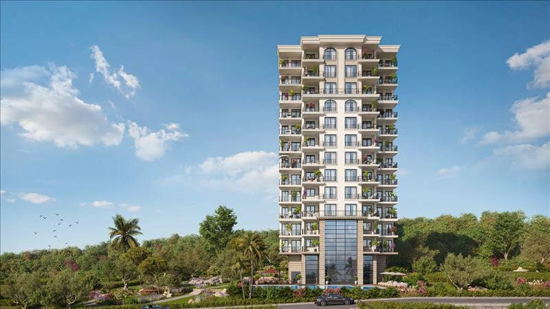 Резиденция с бассейном и аквапарком в 80 метрах от моря, Мерсин, Турция