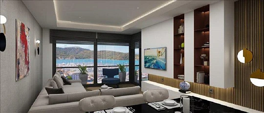 Новая резиденция с бассейнами и круглосуточной охраной в престижном районе, рядом с гаванью и набережной, Фетхие, Турция