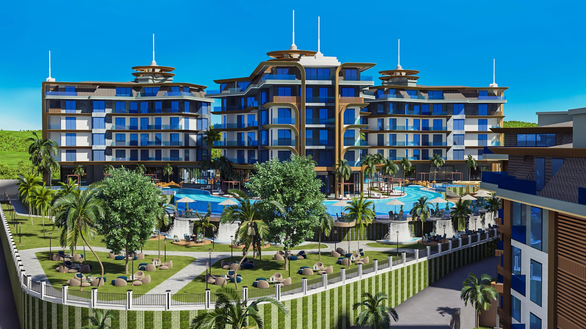 Жилой комплекс с разнообразными объектами инфраструктуры и зонами отдыха, 800 метров до моря, Кестель, Алания, Турция