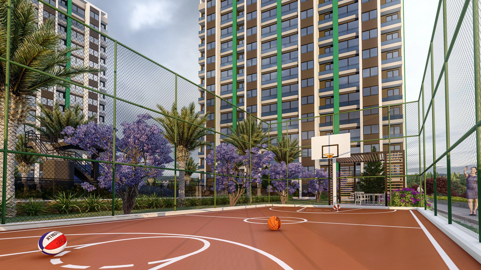 Трёхкомнатные апартаменты в комплексе с бассейном и баскетбольной площадкой, Мерсин, Турция