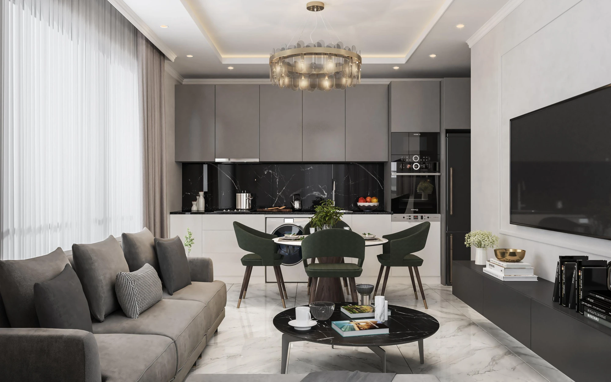 Новая охраняемая резиденция с бассейном в 900 метрах от моря, Оба, Турция