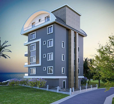 Небольшой жилой комплекс с бассейном и тренажерным залом, 400 м до пляжа, в центре Авсаллара, Турция