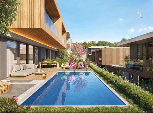 Новый жилой комплекс таунхаусов с частным пляжем в Бодруме, Мугла, Турция