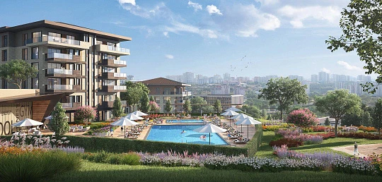 Охраняемый жилой комплекс с бассейнами, теннисным кортом и фитнес-центром рядом с озером Кючюкчекмедже, Стамбул, Турция