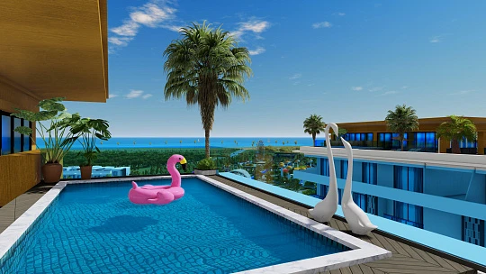 Новая резиденция на берегу моря с собственным пляжем и 5-звездочным отелем в живописном районе, Турклер, Аланья, Турция