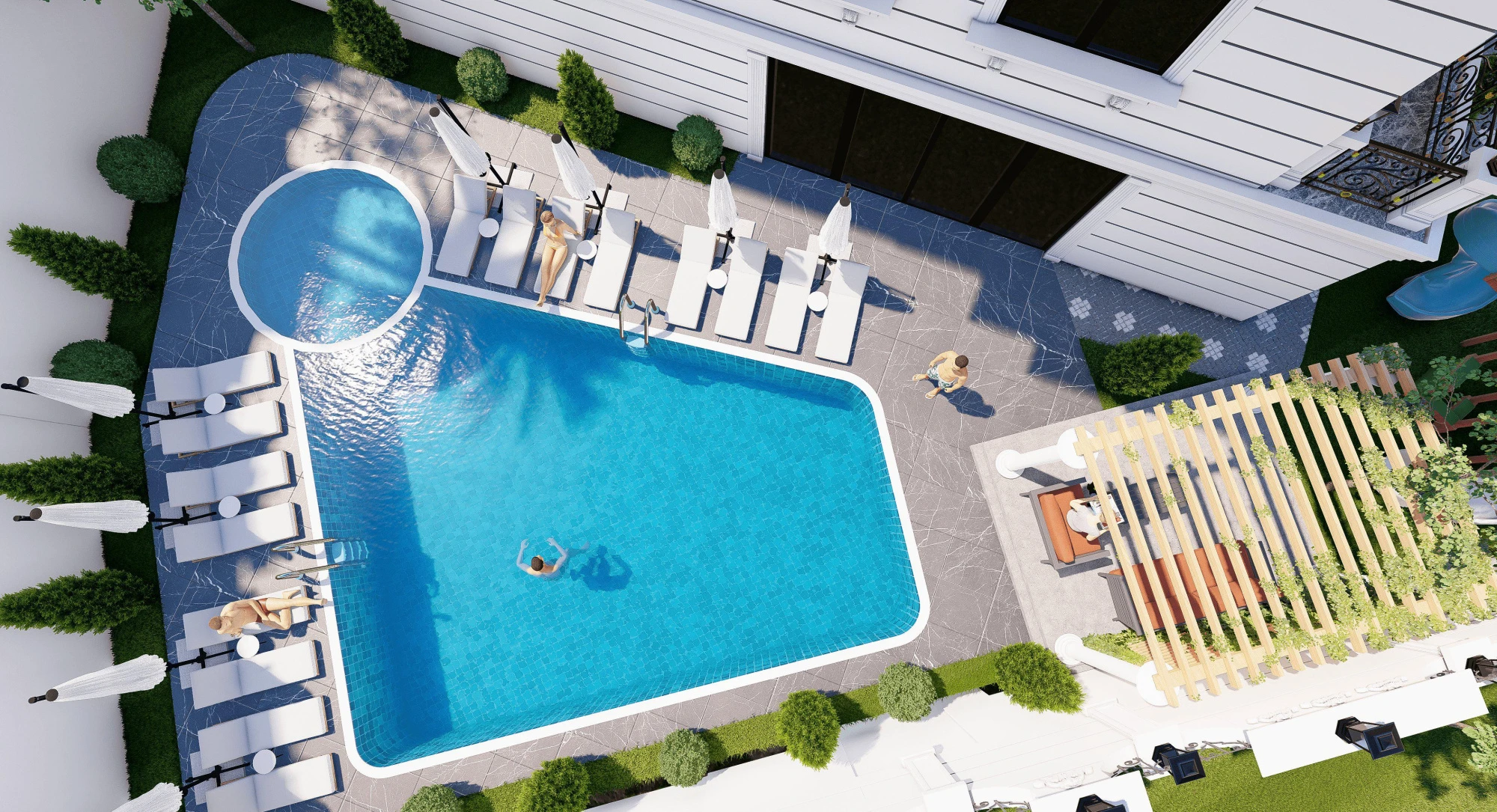 Жилой комплекс с бассейном, магазинами и площадками для отдыха, с видом на море и горы, Анталья, Турция