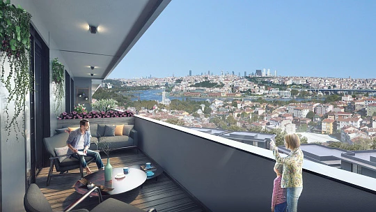 Апартаменты в жилом комплексе с бассейном и видом на залив Золотой Рог, Стамбул, Турция