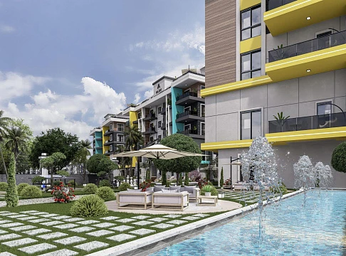 Жилой комплекс с бассейнами и аквапарком, в зелёном и спокойном районе Оба, Алания, Турция